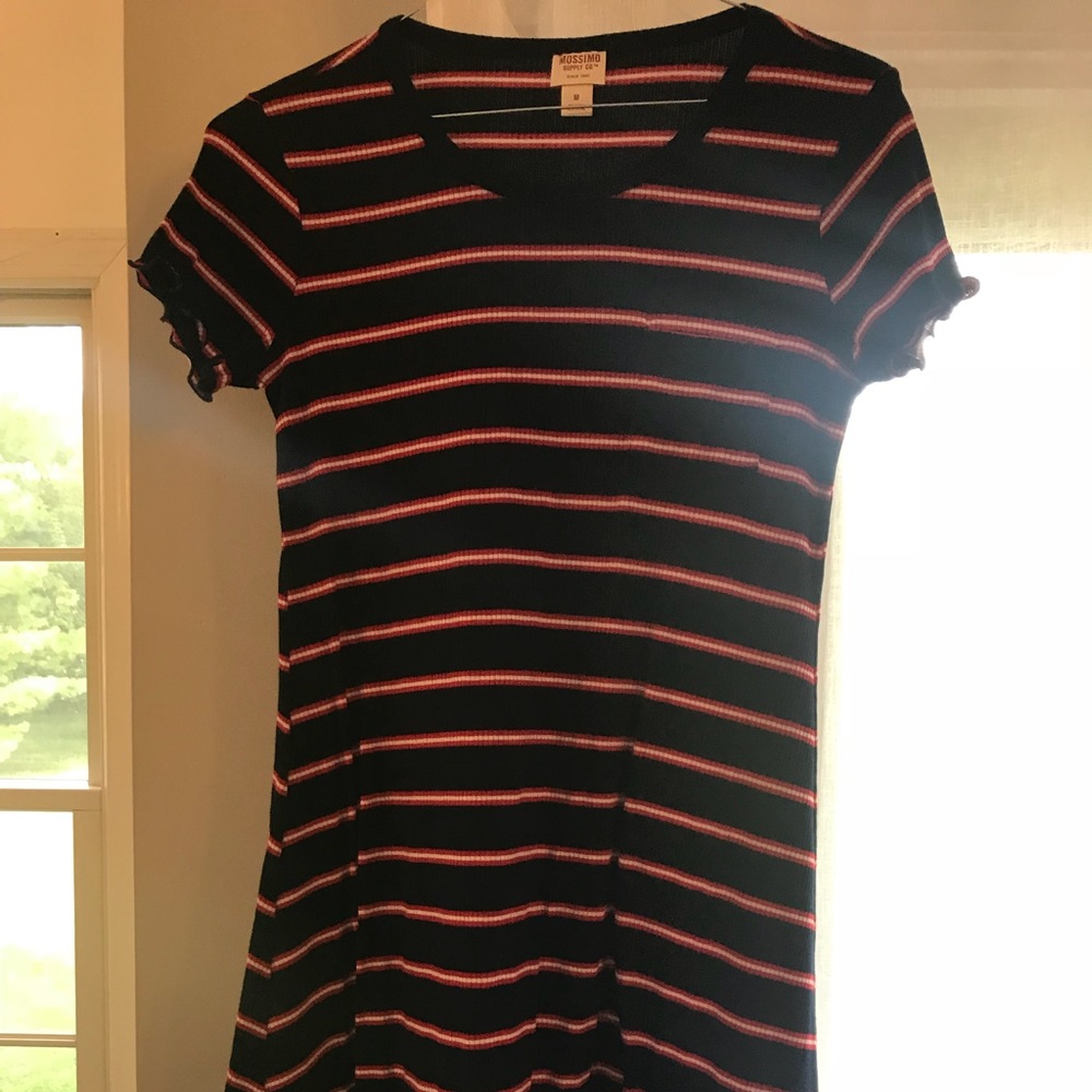 Ribbed T-shirt dress Red White and Navy